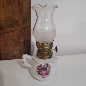 Vintage White Ceramic Miniature Oil Lamp Japan